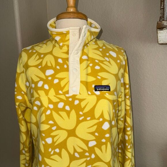 Patagonia Womens Synchilla Flower Fleece Snap-T Pullover Sweater Yellow Large - Picture 5 of 16